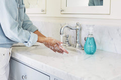 Method hands after washing appear soft and clean with plant-based cleanser.