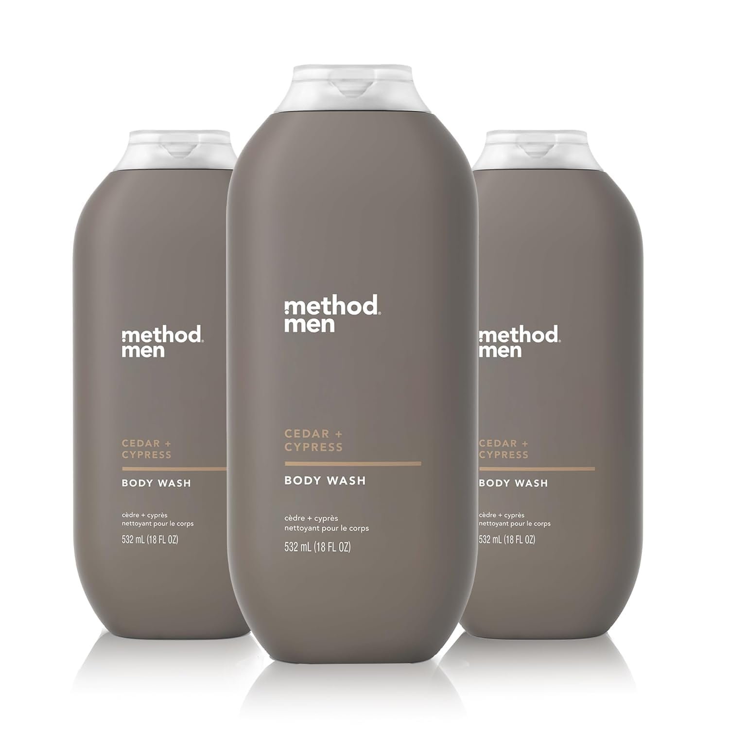 Method Men Body Wash Cedar + Cypress 3-pack front shows forest freshness for daily showers.