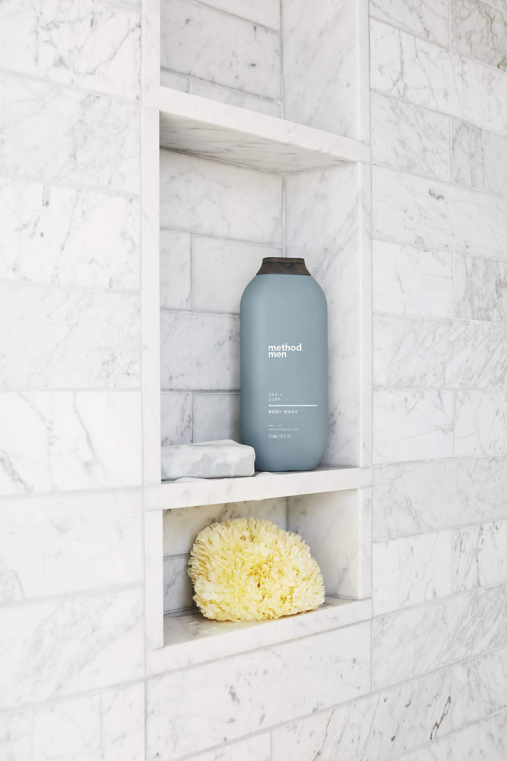 Method Men Body Wash Cedar + Cypress foamy lather demonstrates rich, easy spread.