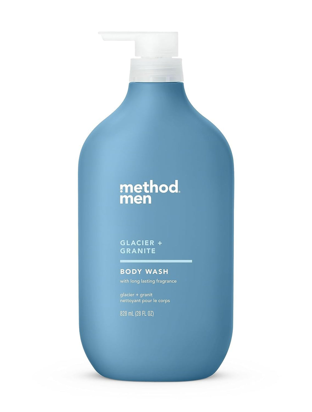 Method Men Body Wash Glacier Granite bottle front showing eco-friendly PCR packaging and fresh scent.