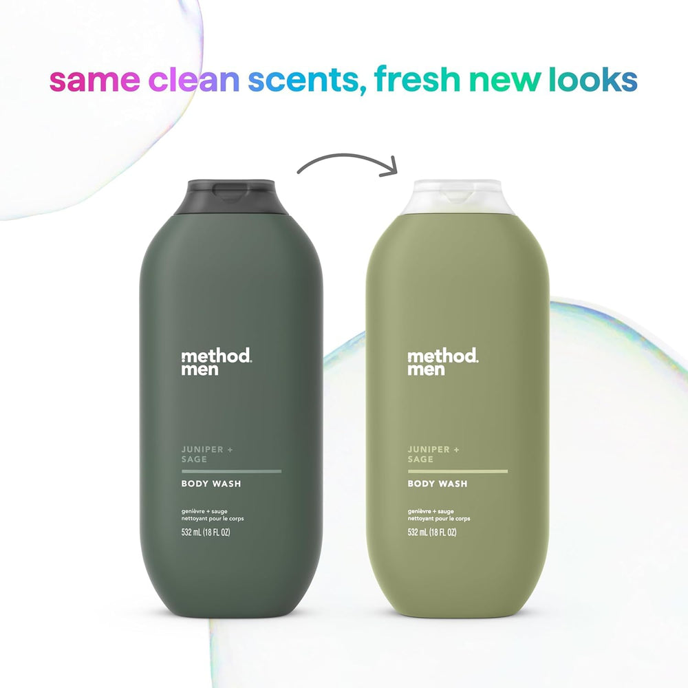 Method Men Body Wash natural-ingredients visuals imply plant-based cleansers.