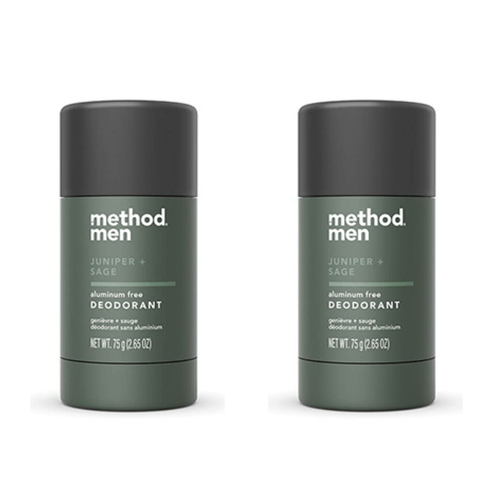 Method Men Juniper & Sage deodorant stick close-up shows aluminum-free freshness for daily wear.