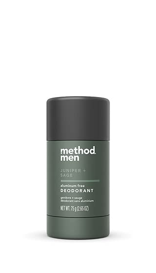 Method Men Juniper & Sage deodorant bar on skin conveying fresh scent and odor control.