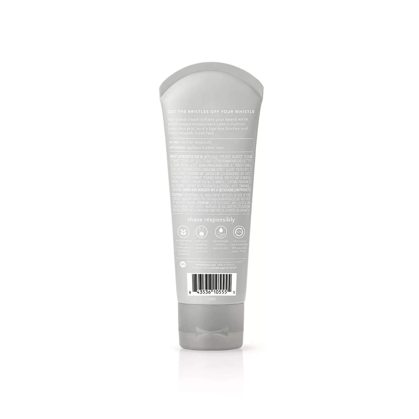 Method Men Shave Cream Argan Oil and Shea Butter image highlights nourished skin during shaving.
