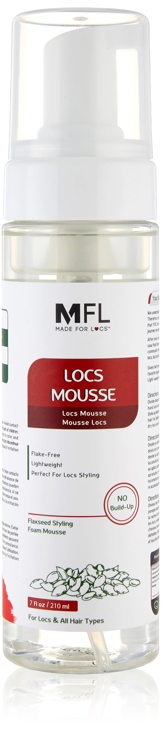 MFL Made For Locs flaxseed mousse bottle shows nourishing styling formula for stronger hair