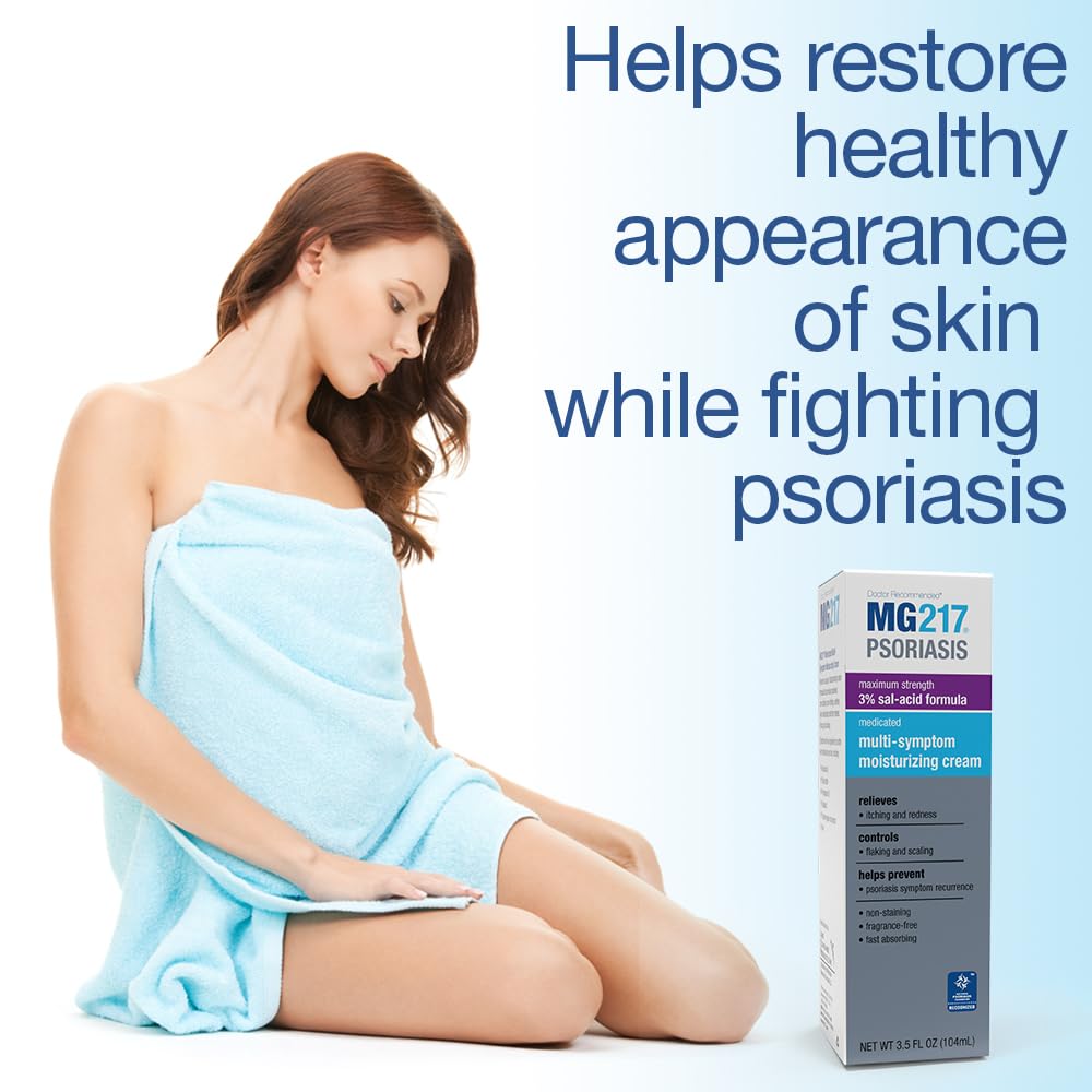 MG217 psoriasis cream fragrance-free label emphasizes safe external use.
