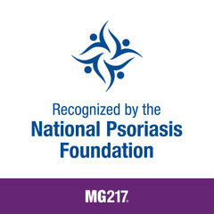 MG217 psoriasis cream texture swatch demonstrates greaseless, fragrance-free application.