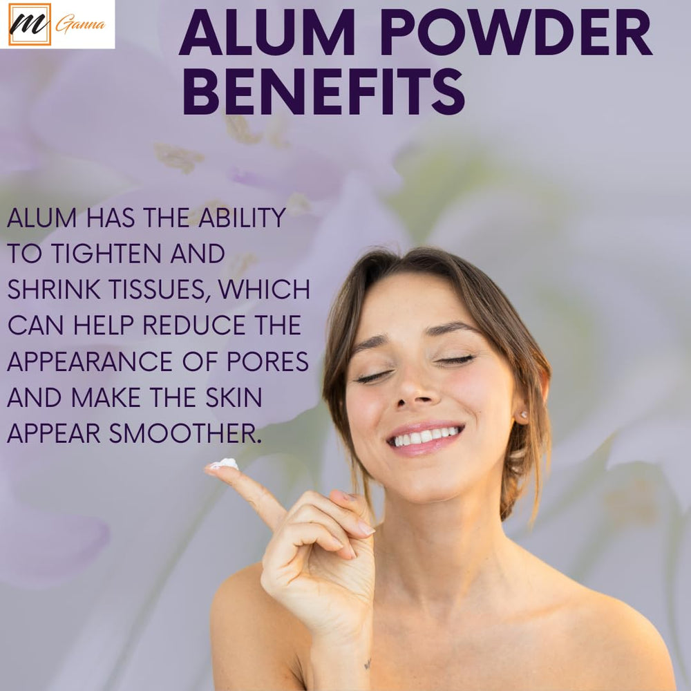 mGanna alum powder close-up texture highlighting fine natural powder
