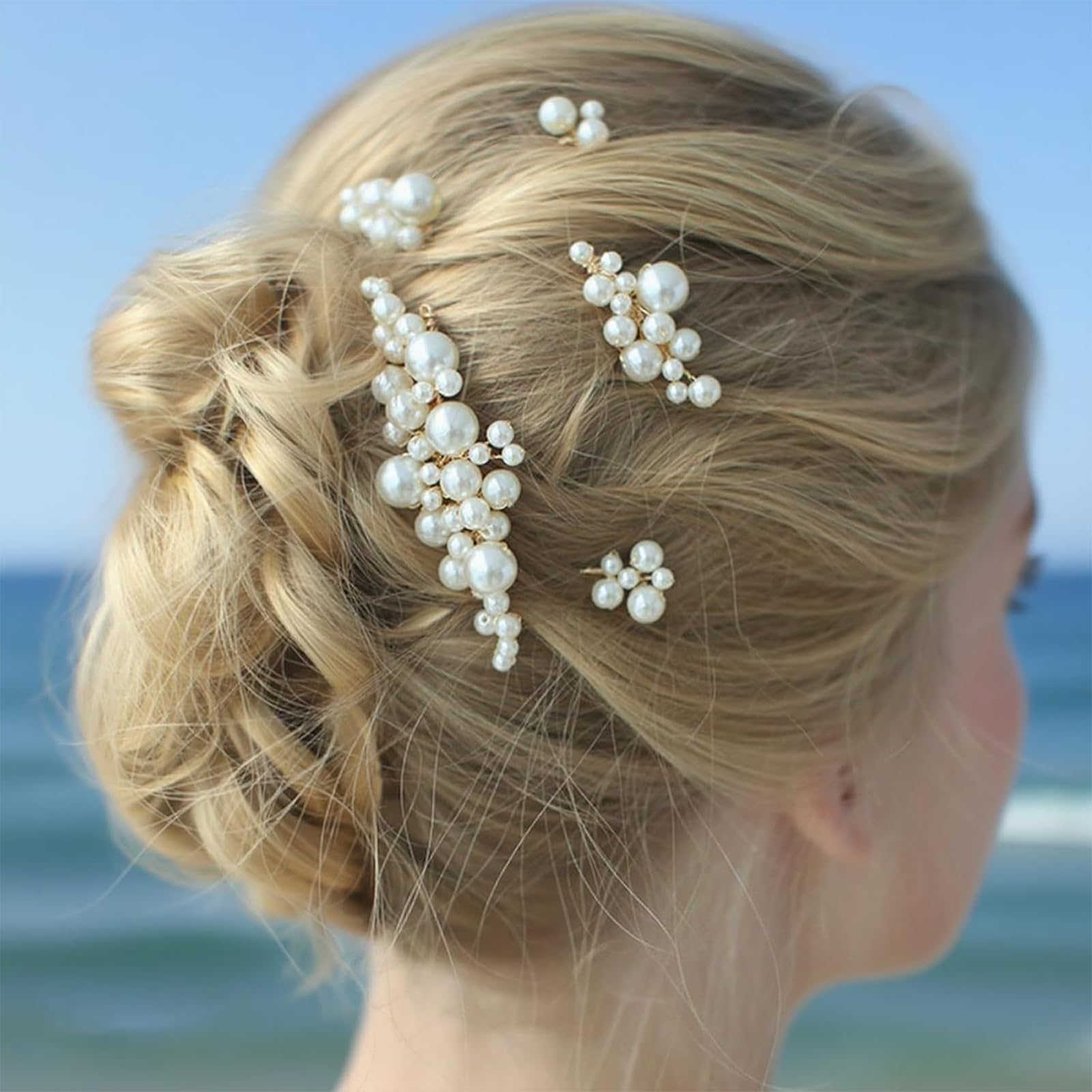 MHKLCD pearl hair pin surface detail captures subtle metallic sheen for secure, refined accents.