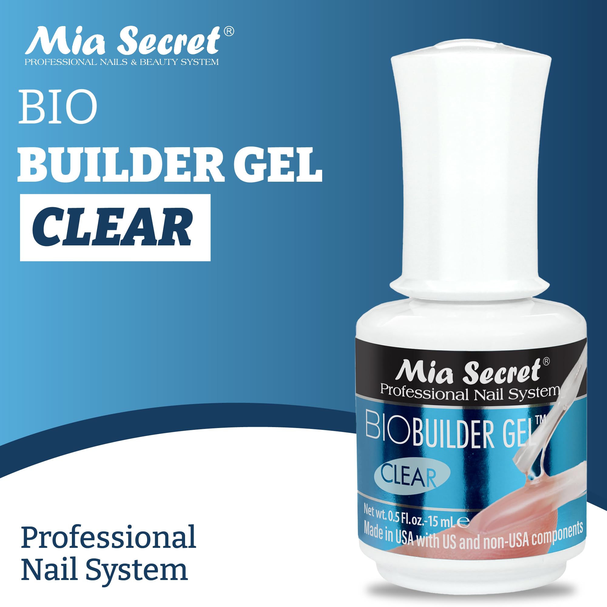 Mia Secret Biobuilder clear gel used for durable nail extensions with forms.
