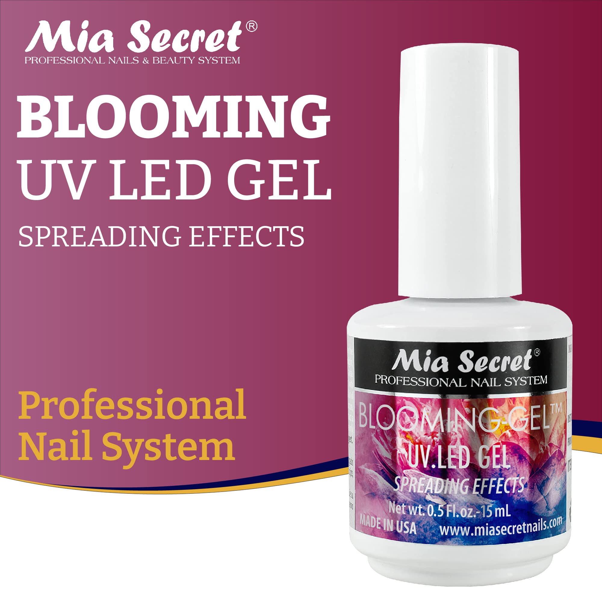 Mia Secret Blooming Gel design preview demonstrates gelux spreading for patterns.