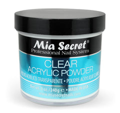 Mia Secret Clear Acrylic Powder 8oz jar closeup for precise encapsulation results
