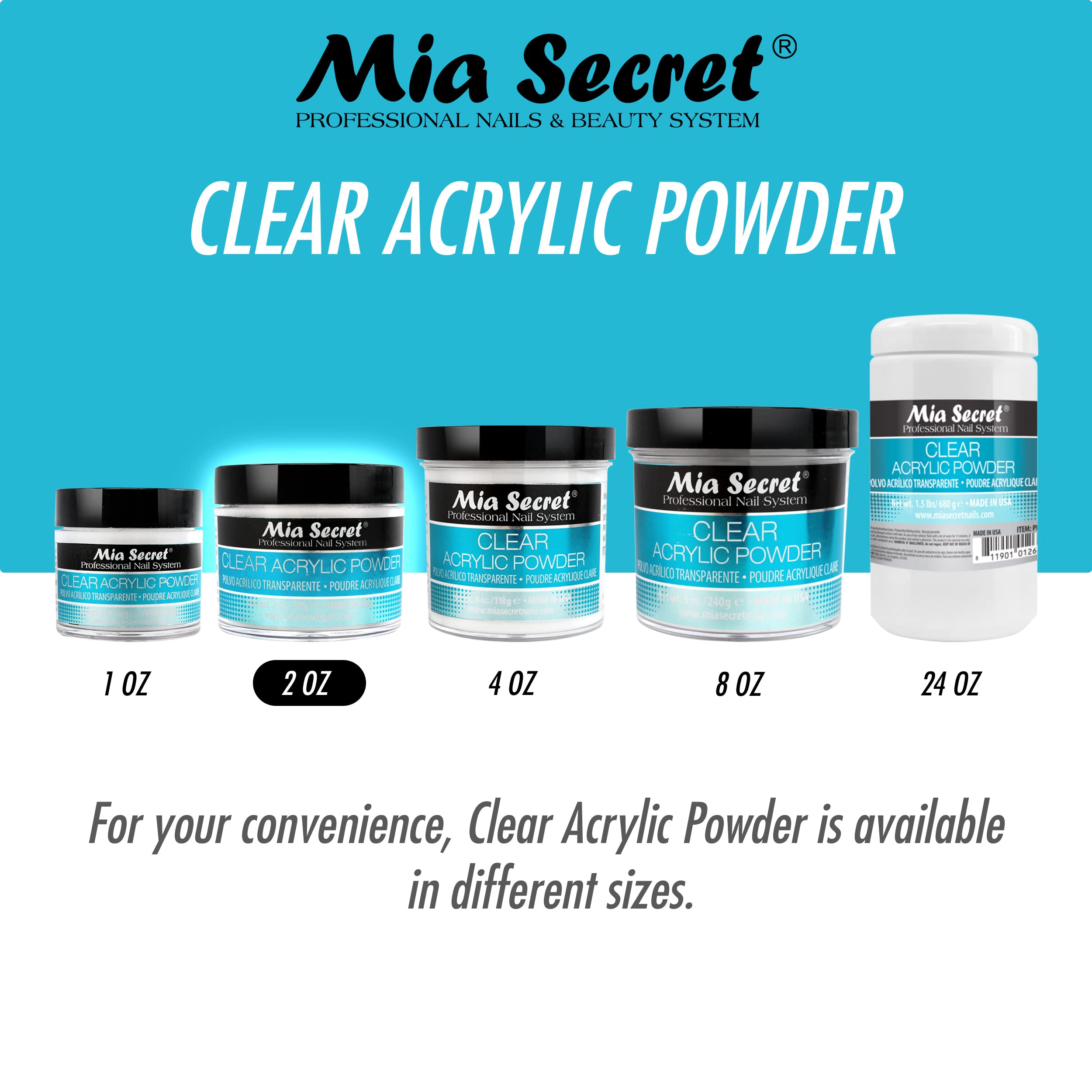 Mia Secret Clear Acrylic Powder easy removal with file or drill.