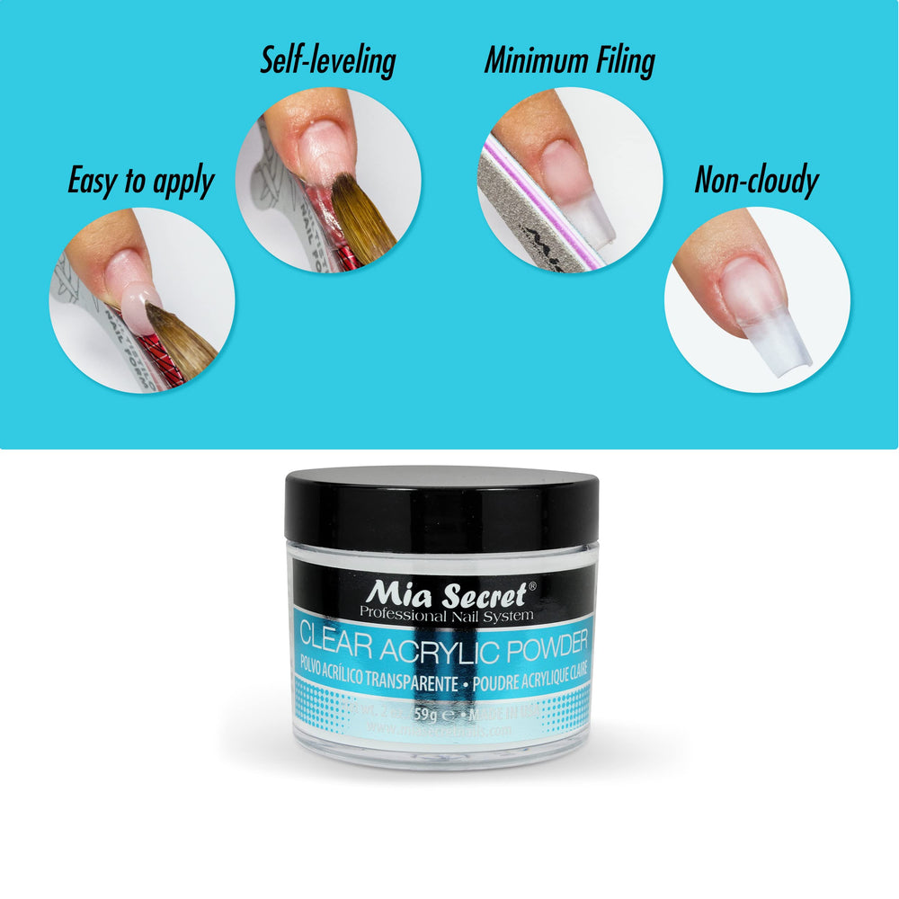 Mia Secret Clear Acrylic Powder demonstrates compatibility with odorless and UV-LED monomers.