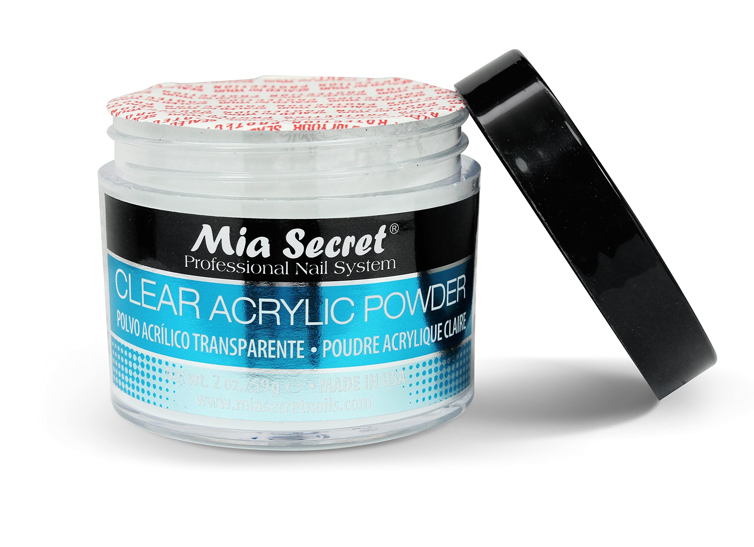 Mia Secret Clear Acrylic Powder self-leveling close-up reduces filing effort.