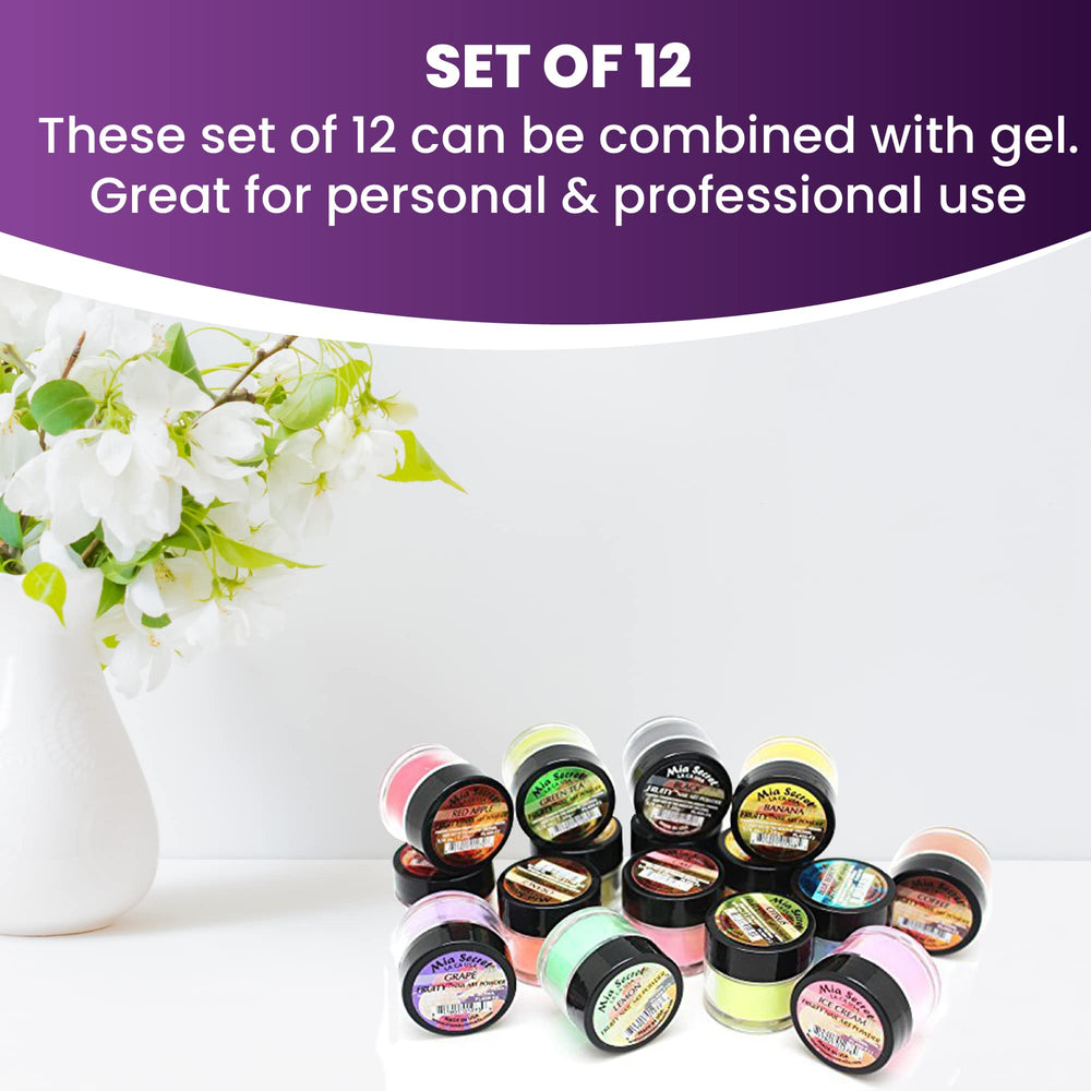 Mia Secret Fruity Collection compact powder jars ideal for at-home or salon use.
