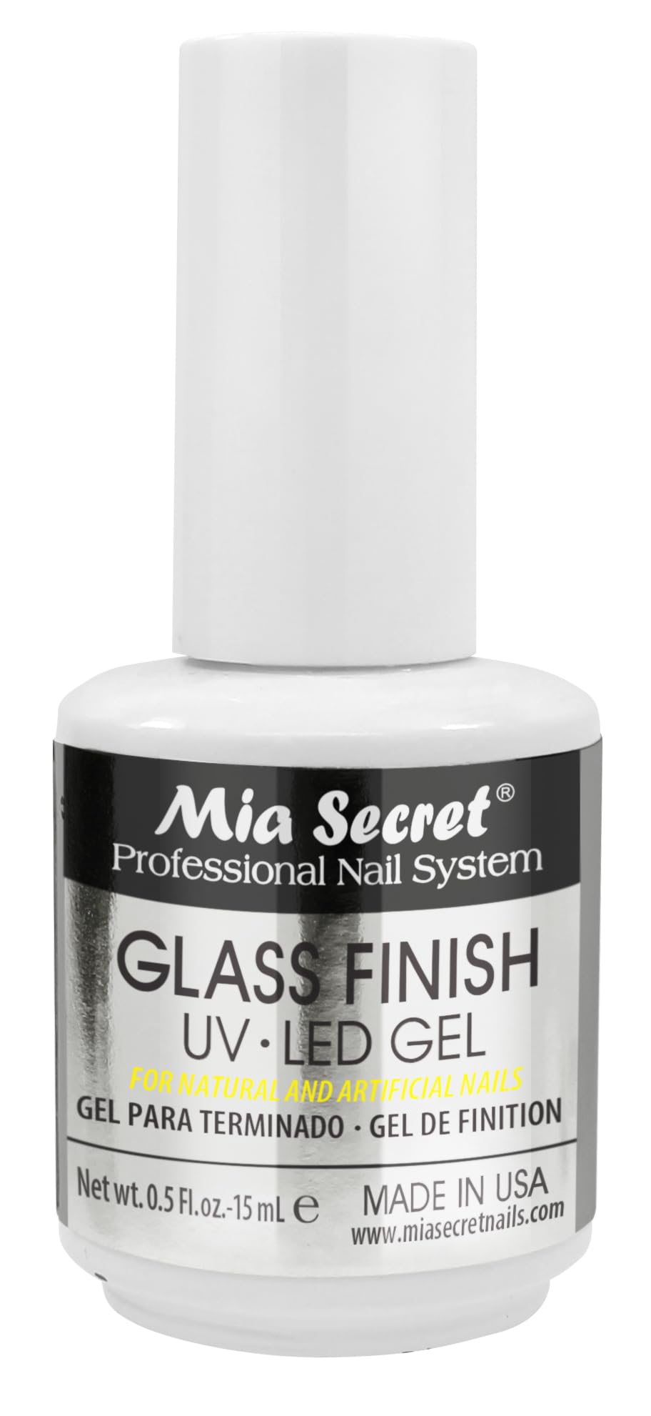 Mia Secret Glass Finish bottle shows smooth UV-LED gel application for even coverage.
