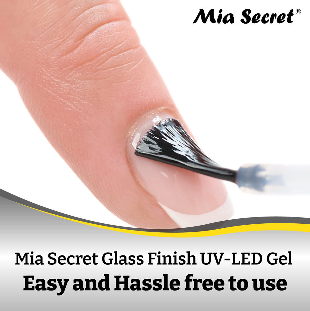 Mia Secret Glass Finish clear nail swatch demonstrates crystal-clear shine.