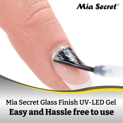 Mia Secret Glass Finish clear nail swatch demonstrates crystal-clear shine.