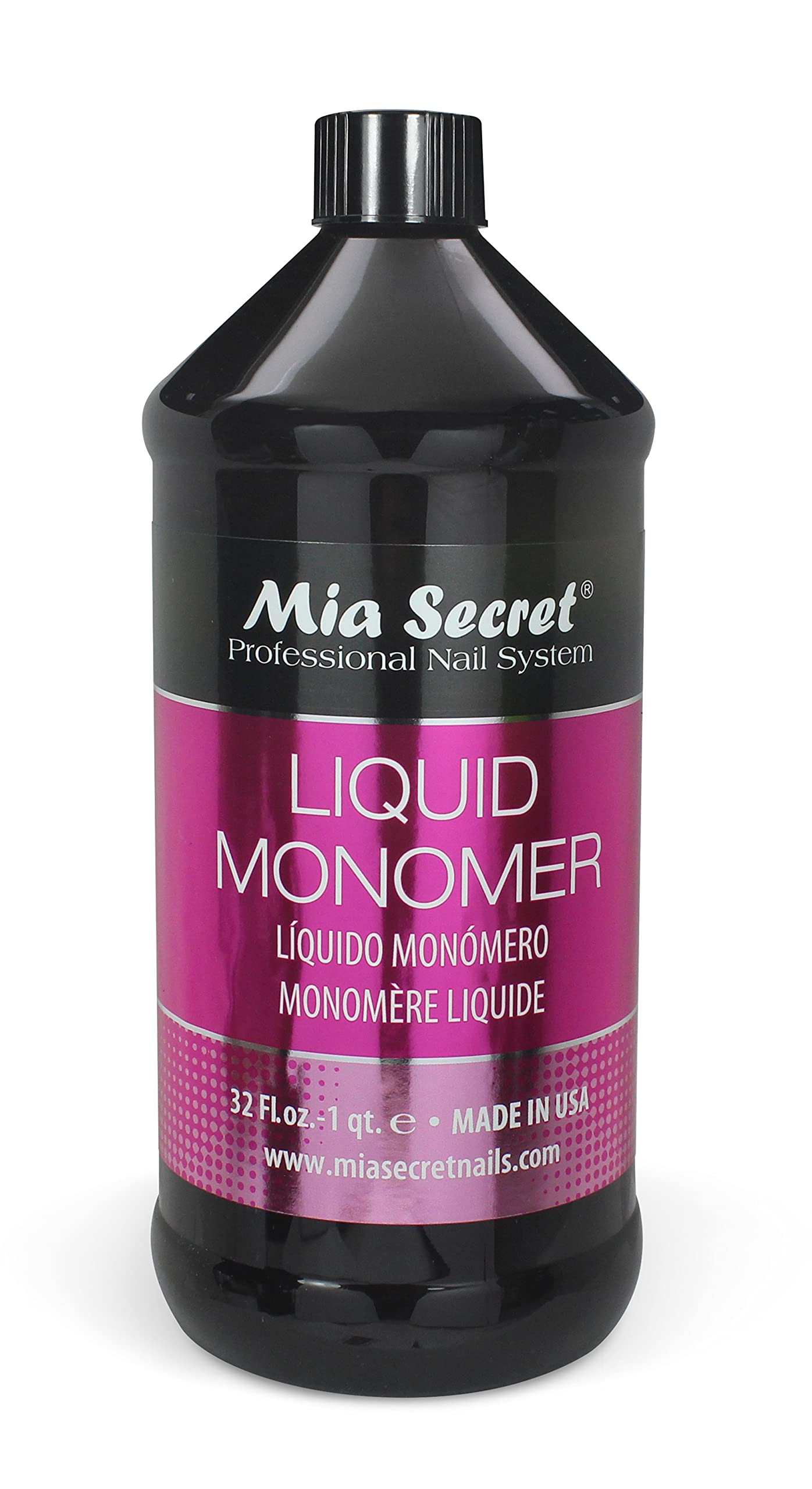 Mia Secret Liquid Monomer 32oz bottle front for salon-grade acrylics.