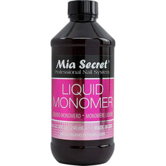 Mia Secret Liquid Monomer 8oz bottle cap closeup highlighting leak-proof seal for safer storage.