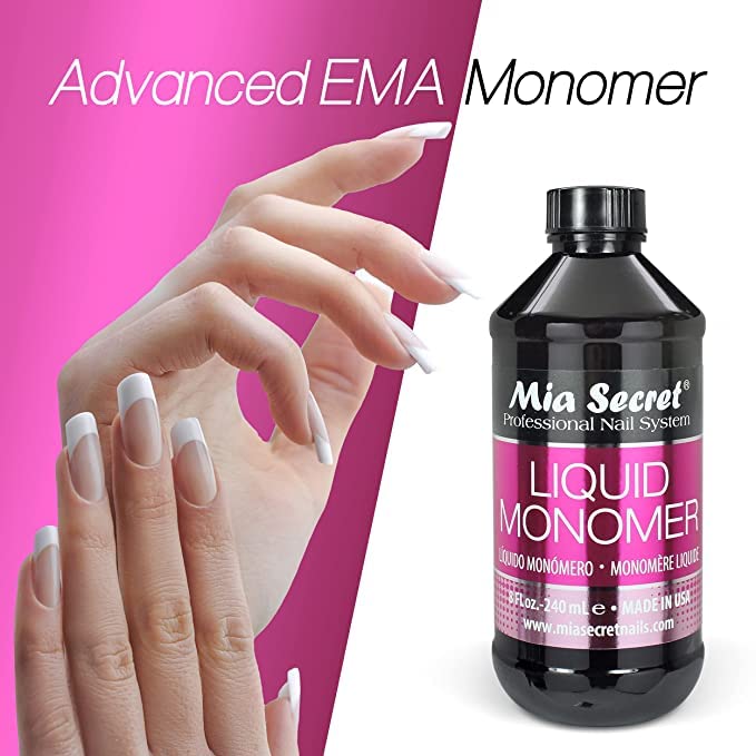 Mia Secret Liquid Monomer application on nail illustrates precise sculpting and coverage.