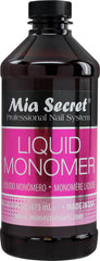 Mia Secret Liquid Monomer bottle pour demonstrates controlled flow for smooth mixing.