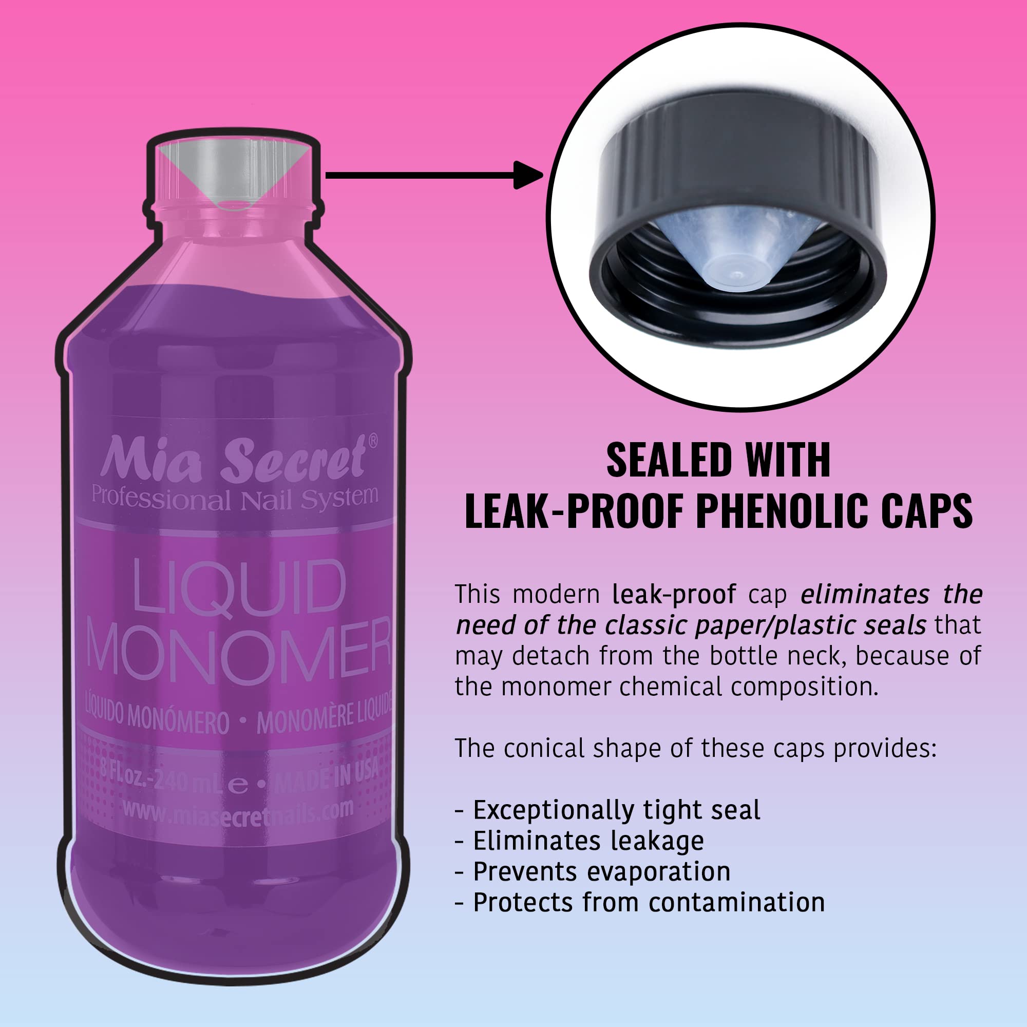 Mia Secret monomer pour-closeup illustrating smooth mixing with acrylic powder.