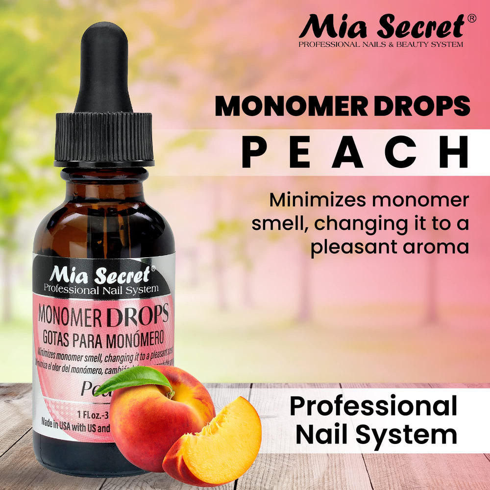 Mia Secret Monomer Drops peach dappen dish enables quick prep for acrylic mixes.