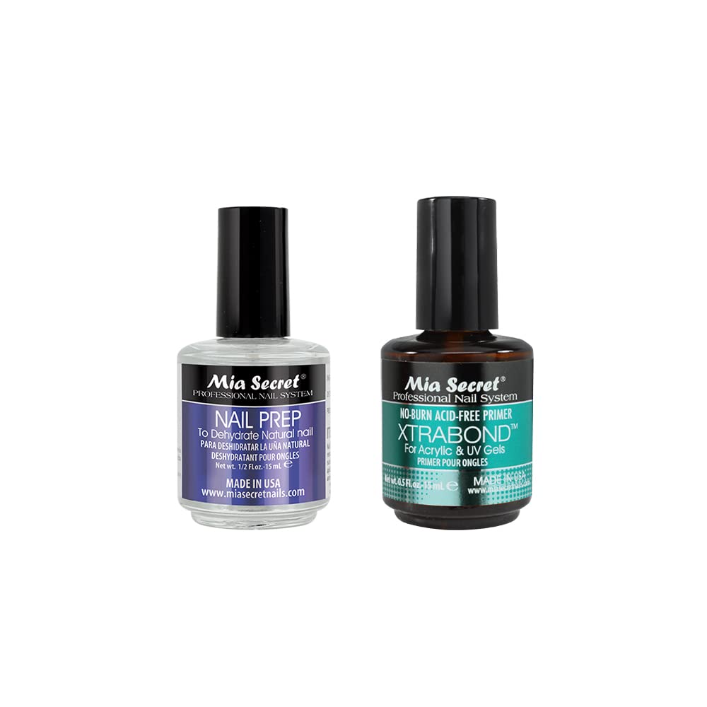 Mia Secret nail prep dehydrator bottle showing pH balance for oil-free adhesion.