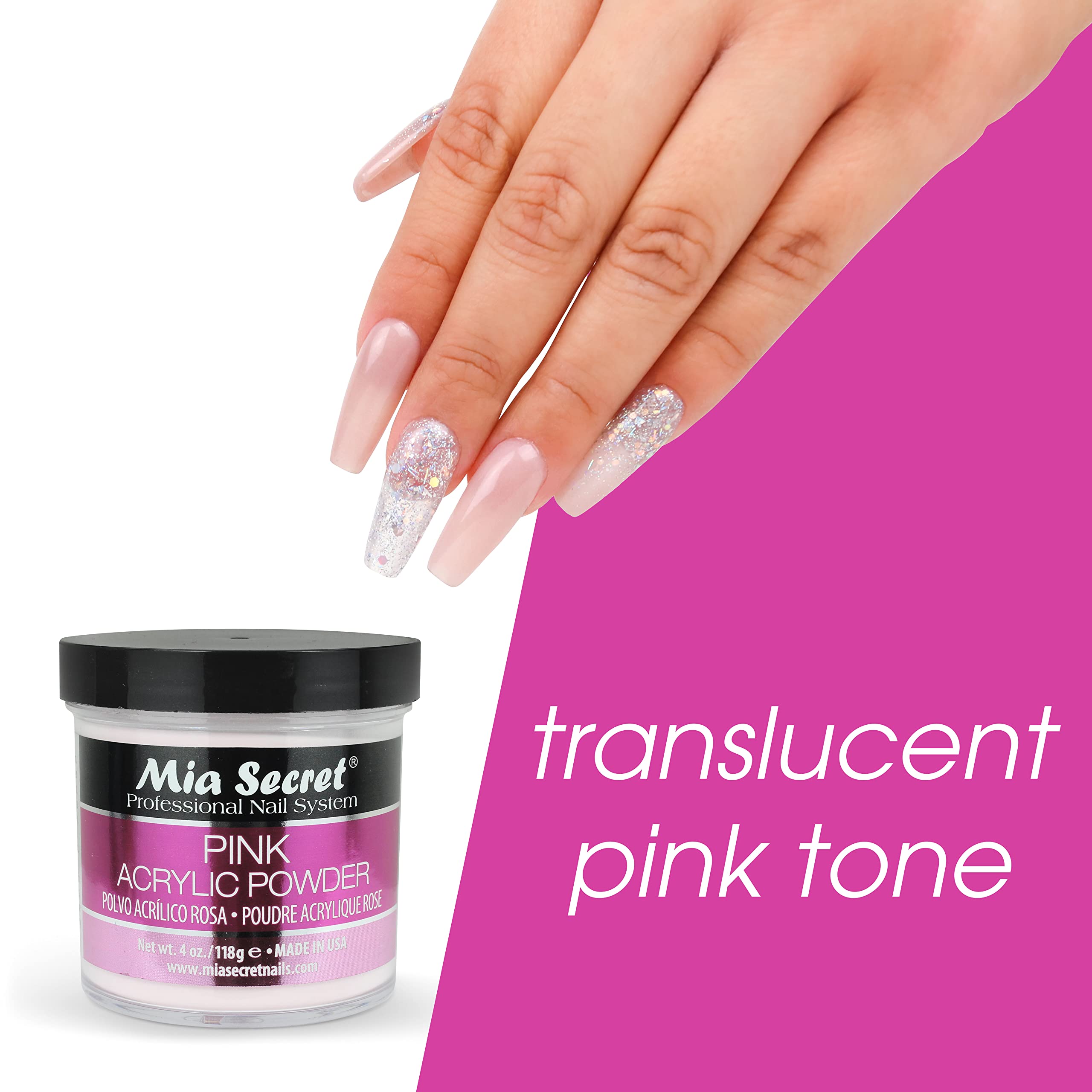 Mia Secret pink acrylic powder long-lasting salon-quality nails at a budget-friendly price