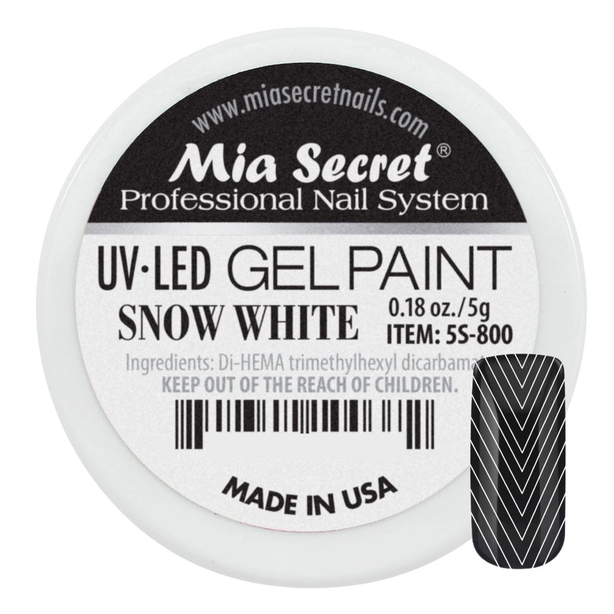 Mia Secret Snow White gel paint bottle closeup shows creamy texture for smooth application