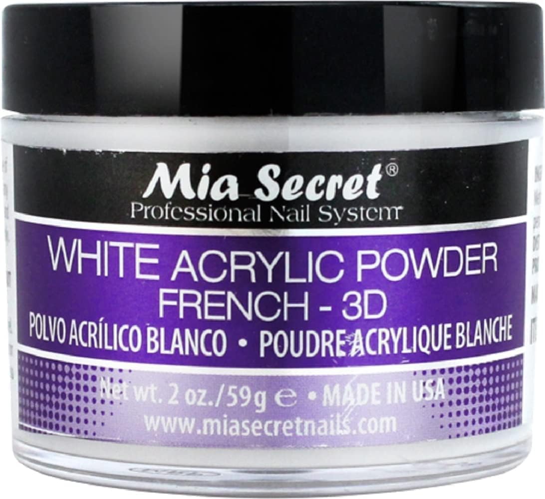 Mia Secret White Acrylic Powder 2oz supports 3D decorations and French sculpting.