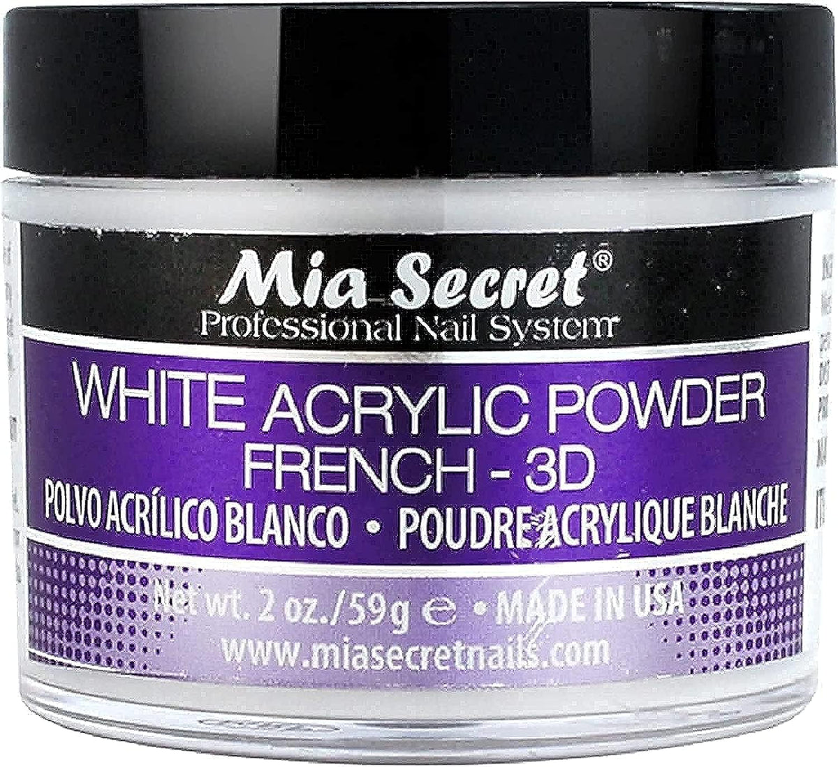 Mia Secret White Acrylic Powder 2oz packaging for easy storage and use.