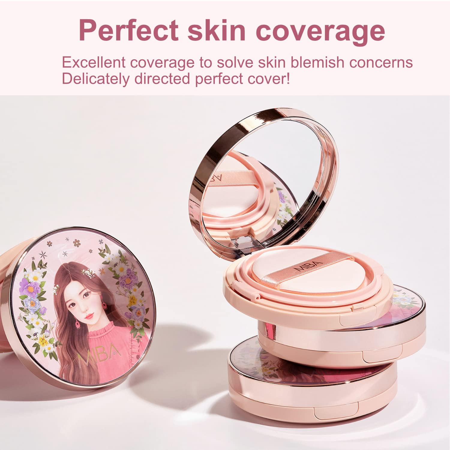 MIBA Ion Calcium Foundation Double Cushion Season 2 one-touch cover demonstrates easy spot correction.