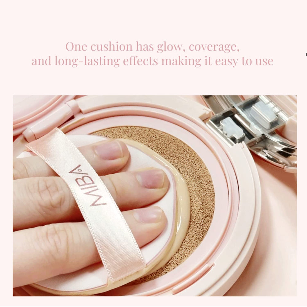 MIBA Ion Calcium Foundation Double Cushion Season 2 pearl-extract glow enhances luminosity.