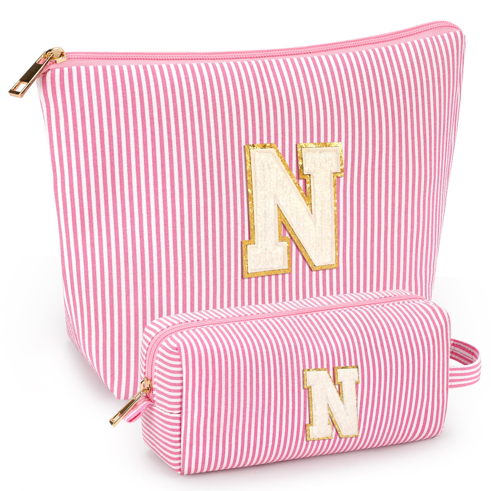 Mibasies initial makeup bag pink front view keeps cosmetics organized on trips