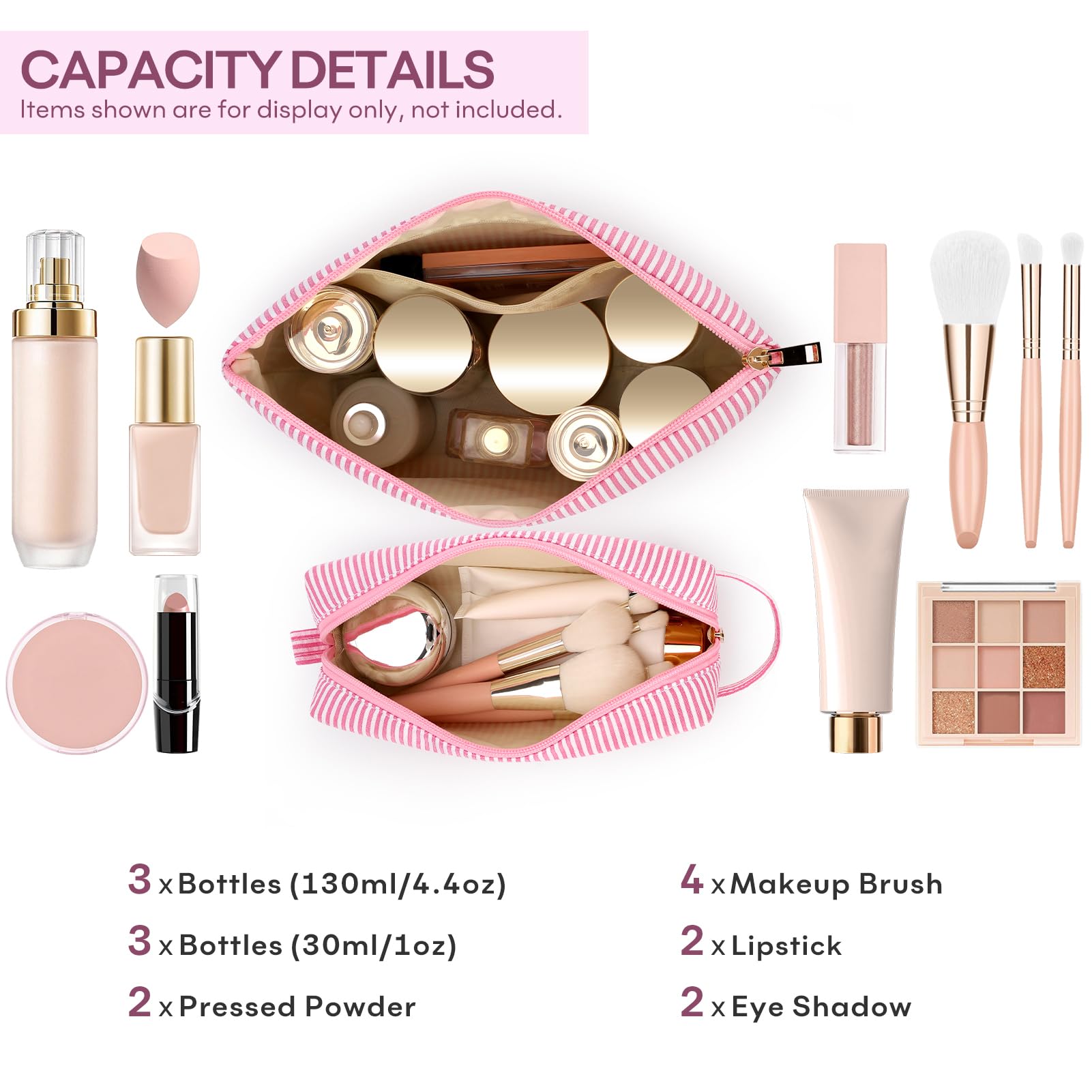 Mibasies initial makeup bag purple open reveals multiple compartments for quick access.