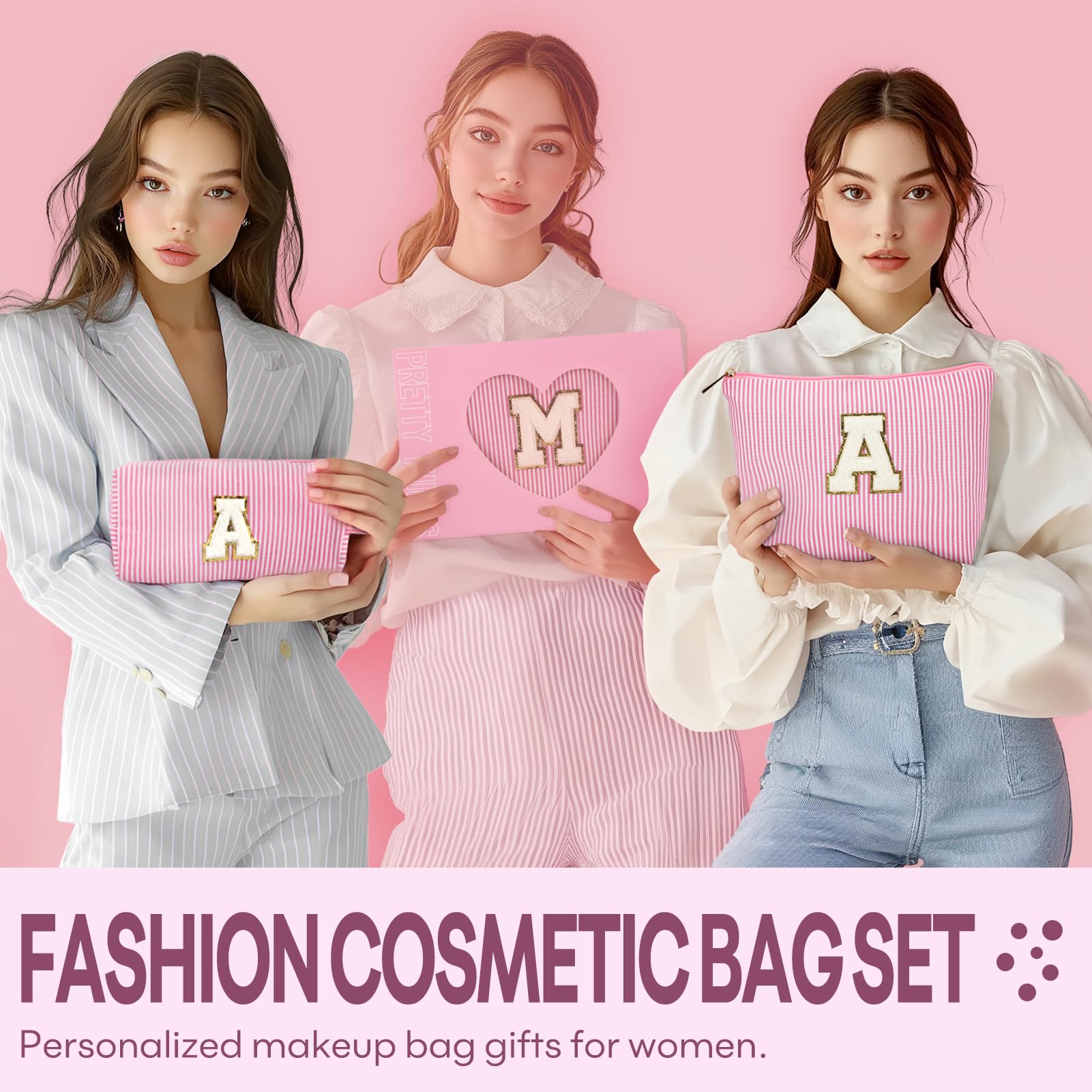 Mibasies initial makeup bag white with alphabet letters adds a personalized touch.