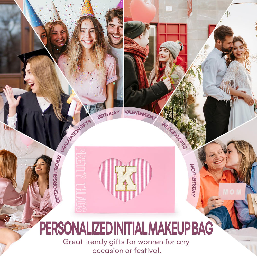 Mibasies initial makeup bags gift-ready for bridesmaids, daughters, and teachers.