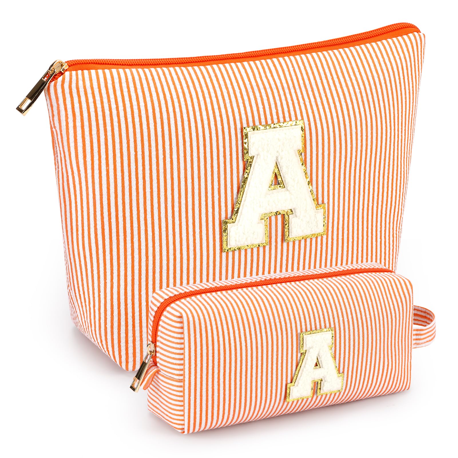Mibasies initial makeup bags orange A front view for portable cosmetics organization.