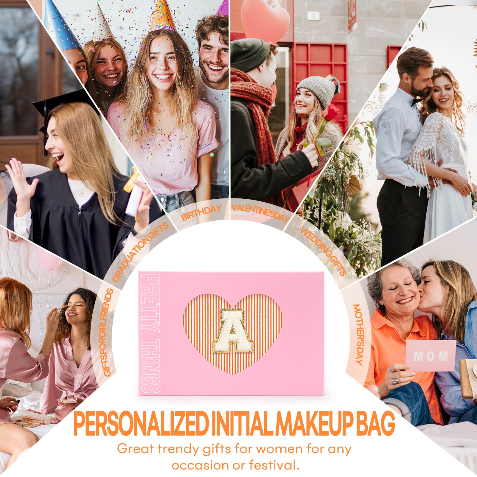 Mibasies initial makeup bags orange A 1-year warranty adds peace of mind.