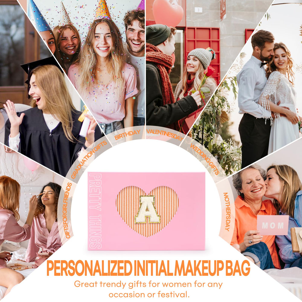 Mibasies initial makeup bags orange A 1-year warranty adds peace of mind.