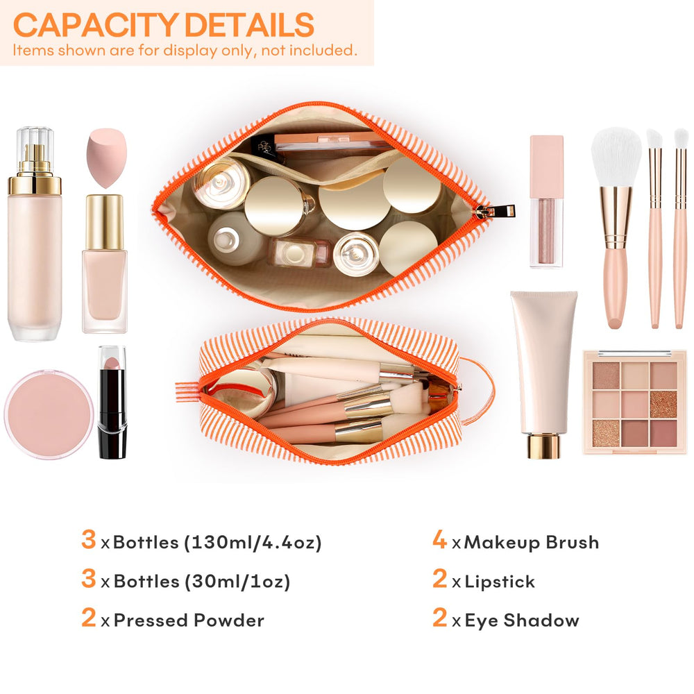 Mibasies travel toiletries bag orange A keeps items neatly separated.