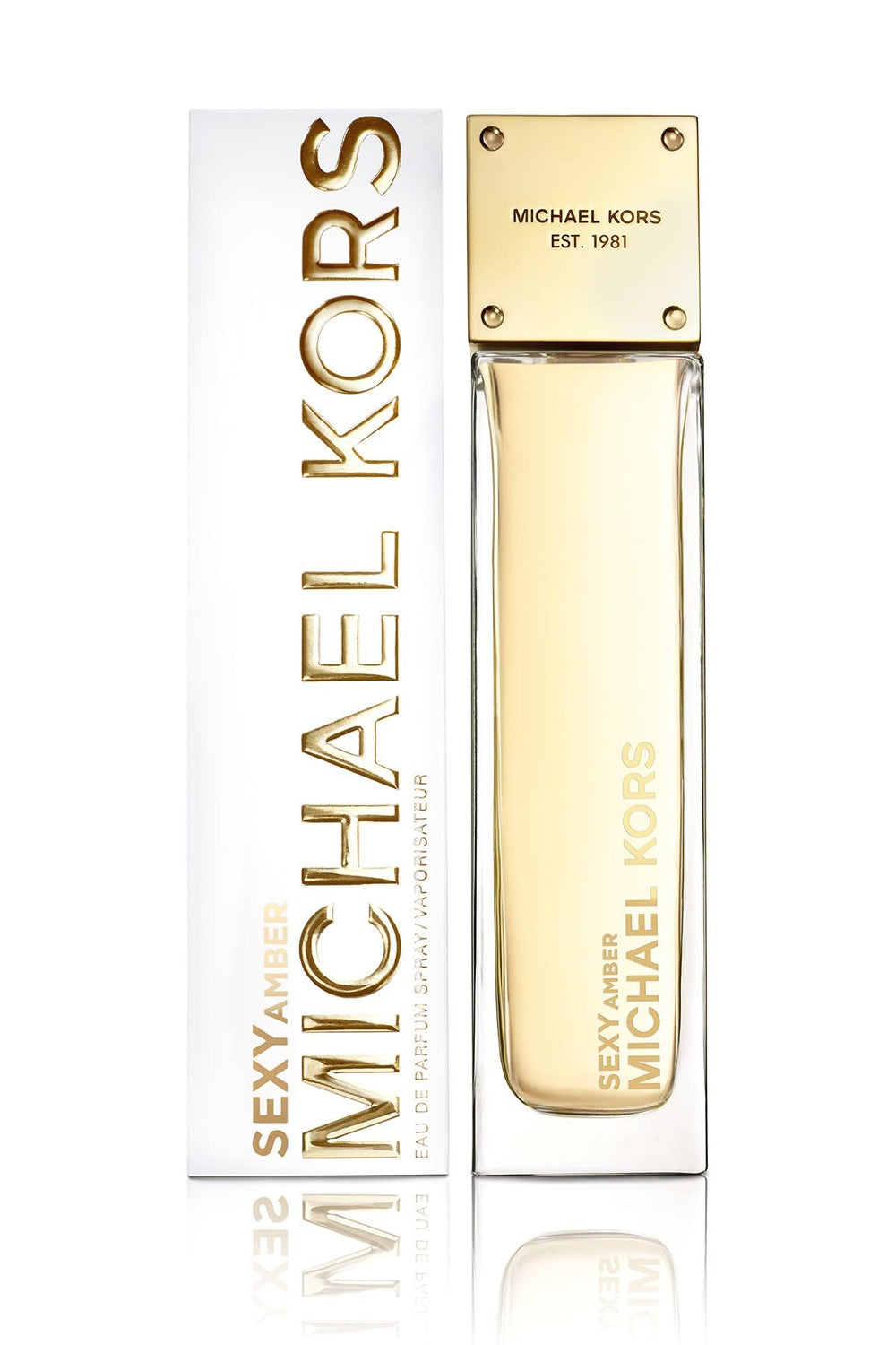 Michael Kors Sexy Amber Eau de Parfum spray highlighting its elegant scent experience.