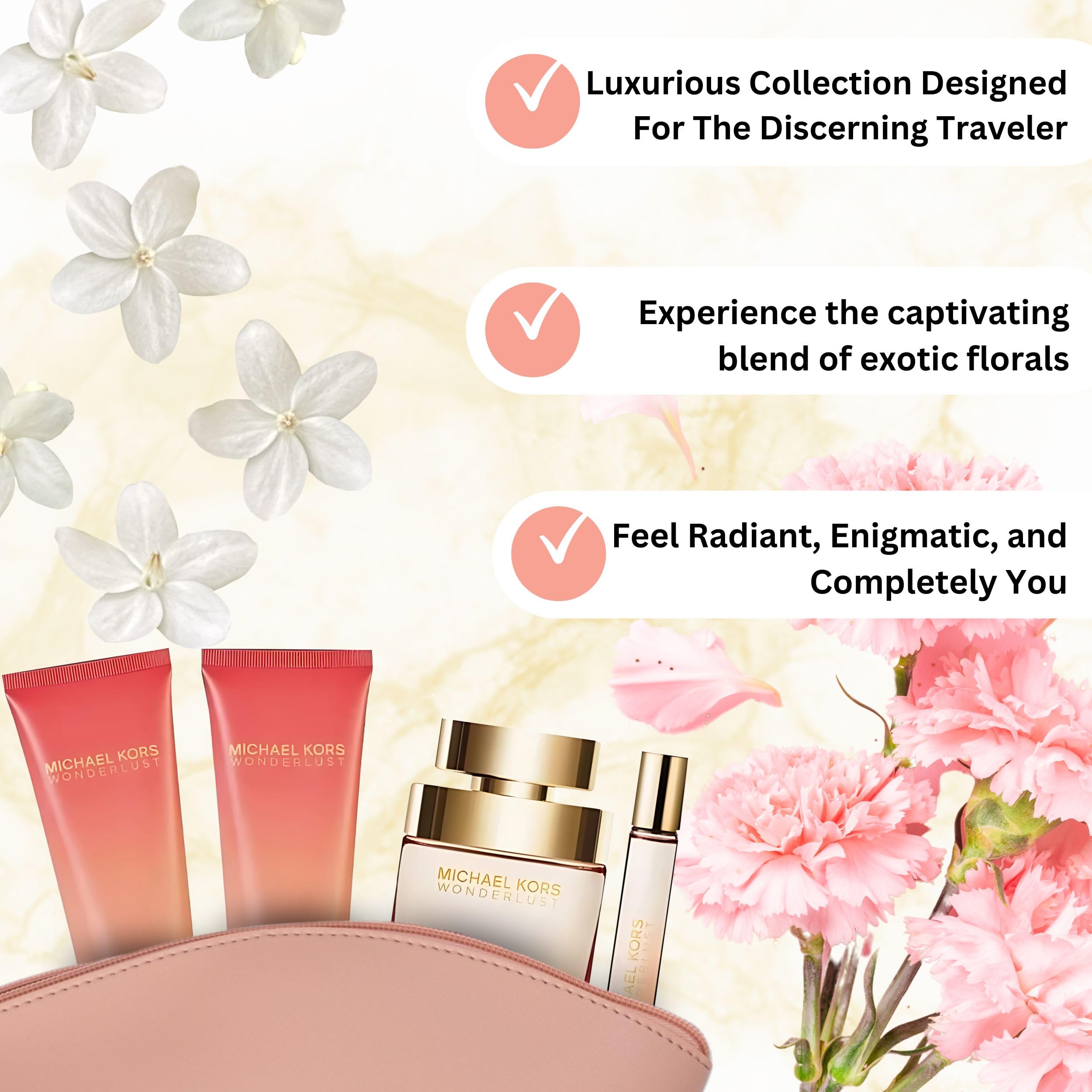 Michael Kors Wonderlust gift-set box open to reveal four pieces.