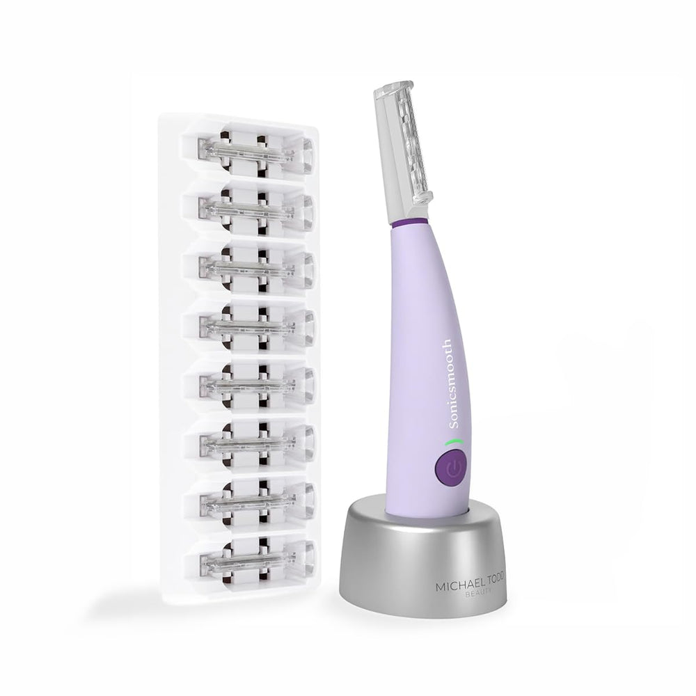 Michael Todd Sonicsmooth front-view device shows ergonomic design for precise at-home dermaplaning