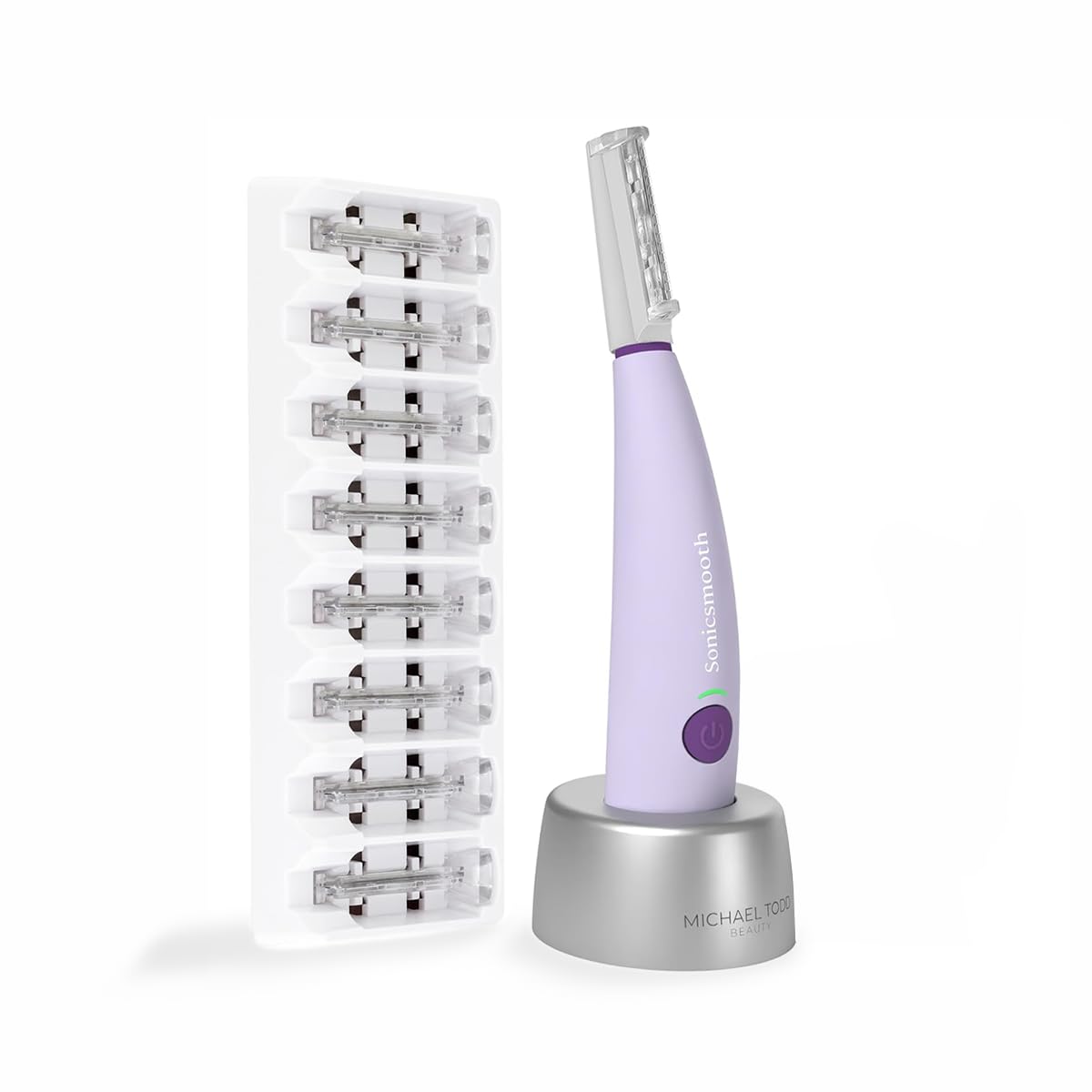 Michael Todd Sonicsmooth front-view device shows ergonomic design for precise at-home dermaplaning