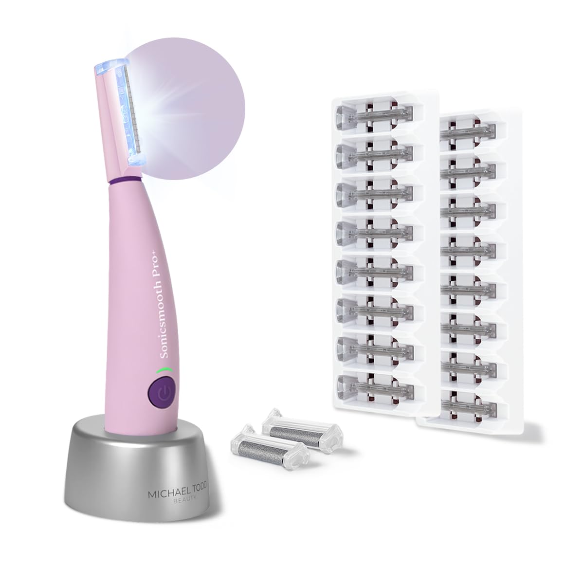 MICHAEL TODD Sonicsmooth Pro+ with LED light for precise peach fuzz removal and smoother skin.