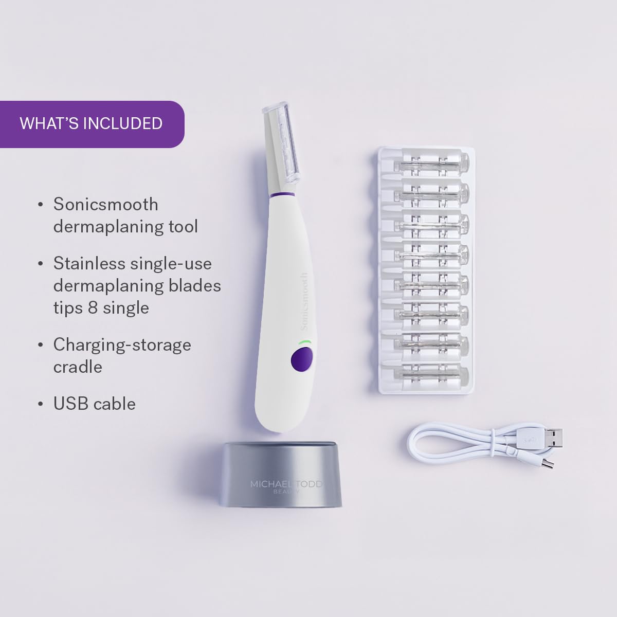 Michael Todd Sonicsmooth compact design on vanity emphasizes portability.